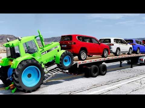 Flatbed Truck Mcqueen Transportation with Truck Pothole vs Car #121 BeamNG Drive