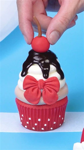 Giant Cherry Cupcake with Fondant Bow 🍒 Cute Dessert Ideas #shorts