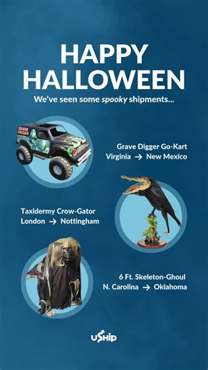 Happy Halloween 🎃 Not every shipment is sunshine and bubble wrap. Some are downright spooky. 👻 From haunted hearses to gruesome gargoyles, uShip really does ship it all. Ship big stuff at uship.com 🚛💨 #uShip #Halloween #Shipping | uShip