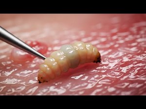BOTFLY REMOVAL FROM HUMAN BODY SATISFYING VIDEO REAL PARASITE REMOVAL CLOSE-UP