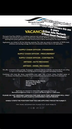 Job Vacancies at Morupule Coal Mine - Apply Now