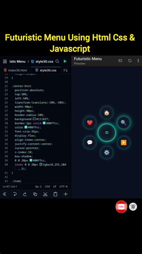 Futuristic Menu Using Html Css & Javascript #FuturisticUI #AnimatedMenu #NavigationMenu #Coding #css