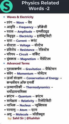 PART -2 Physics Related Words in Hindi and English | Sahil Sir | #englishwords