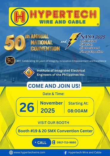 The wait is over! ⚡ The IIEE 50th Annual National Convention is almost here! Hypertech is excited to see you, and we’ve got a prime spot for you. You’ll find us at Booth #19-20, Main Entrance! 🎉 What’s waiting for you at our booth? • Live demos of our latest electrical solutions. • Instant consultations with our experts and officers. • Exclusive convention offers you won’t want to miss! Mark your calendars for November 26-29, 2025 and come celebrate 50 years of innovation with us. Let's connect