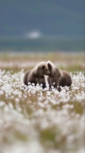 Adorable Bear Cubs Playing Together in a Flower Field 🐻🌸 | Cute Wildlife Video #shorts