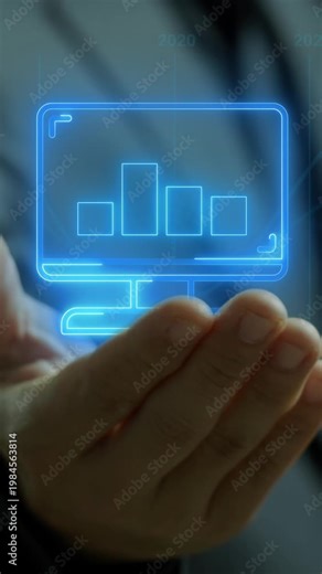 KPI Business analytics. Data analytics report. Key Performance Indicators on information dashboard for business strategy and business intelligence. Businessman showing KPI sign with computer icon.