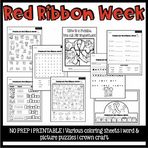 Red Ribbon Week Activities | No Prep Worksheets | K-3 Activities