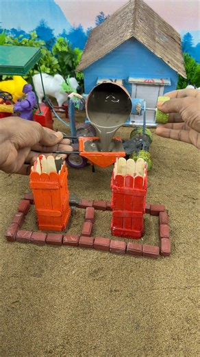 😱 Mini Tractor Se Cement Pillar Banate Hue | Real Working Mini Cement Mixer Model #shorts