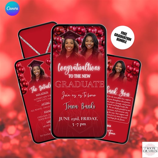 Red Digital Graduation Invitation. College or High School Class of 2026 Party Invite. Girl or Boys Evite. DIY Template. Instant Download. - Etsy