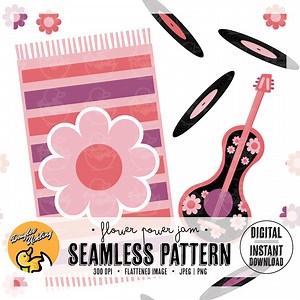 Retro Floral Seamless Pattern: 70s Music Print (digital Download) - Etsy Canada