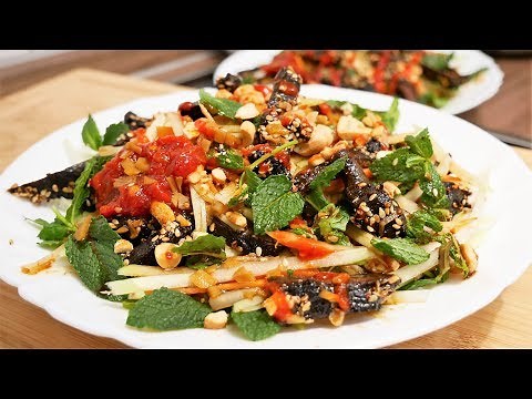 GỎI ĐU ĐỦ KHÔ BÒ ĐEN - Cách làm Khô Bò đen và Gỏi Đu đủ Gan Bò cháy - Món ăn vặt by Vanh Khuyen