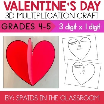 Valentines Day Multiplication Worksheets 3x1 Digit Math Craft 4th 5th Grade