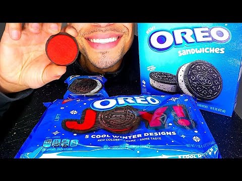 ASMR OREO ICE CREAM SANDWICH PARTY MUKBANG JOY! COOKIES RED FILLING EATING SWEETS SOUNDS