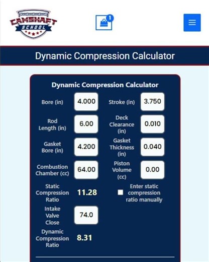 Camshaft School Engine & Racing Calculators