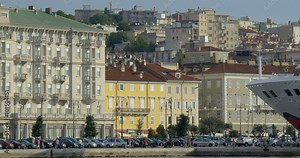 Trieste Italy Waterfront Buildings, Architecture Harbor View Sunny Day Adriatic Cityscape Travel 4K