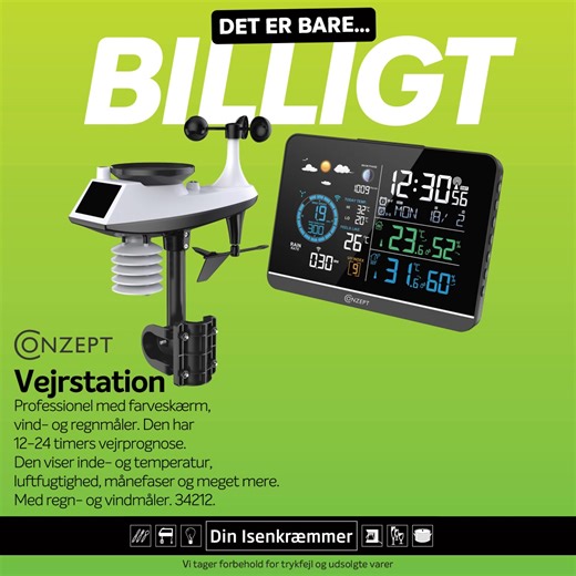 💥 DET ER BARE BILLIGT! 💥 Conzept Vejrstation 34212 Få styr på vejret – både ude og inde 🌦️🌡️ Med Conzept Vejrstation får du overblik over temperatur, luftfugtighed og vejrudsigter direkte i hjemmet. Perfekt til dig, der vil være forberedt – uanset om det gælder hverdag eller weekendplaner. ✔ Måler inde- og udetemperatur ✔ Viser luftfugtighed ✔ Tydeligt og letlæseligt display ✔ Smart og moderne design Hold øje med vejret – uden at kigge ud ad vinduet 😉 🔥 Kun 699,95 🔥 Ja, du læste rigtigt… 