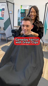 Kevin scored a touchdown haircut from Great Clips! 🙌 🏈 Skip the wait with Online Check-In so you can get back to cheering on your team. 💇‍♂️ | Great Clips