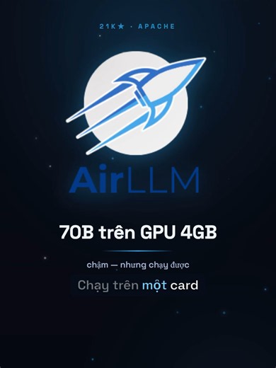 Muốn train mô hình khủng nhưng VRAM máy bị hạn chế? Đã có cách cho bạn - AirLLM một cơ chế nạp từng lớp để training #côngnghệ #training #AI #machinelearning