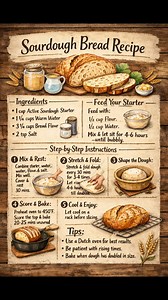 There’s something truly special about homemade sourdough bread—the slow fermentation, the natural rise, and that perfectly crispy crust with a soft, airy crumb inside 🤍 This classic sourdough recipe is made with simple ingredients but packed with deep flavor. From feeding your starter to stretch-and-fold techniques, every step is worth the wait. Sourdough isn’t just bread—it’s a tradition, a science, and a little act of patience that rewards you with every slice. Whether you’re a beginner baker