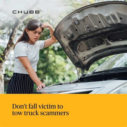 Did you know tow truck scammers often prey on drivers during stressful situations like accidents or breakdowns? They may offer to tow your car, only to take it to their own workshop, charging outrageous fees to “release” your vehicle. Don’t let them take advantage of you! Stay clam and rely on Chubb’s network of trusted towing support. With Chubb’s motor insurance, you’ll receive access to professional assistance to ensure your car is handled properly and taken to reliable workshops*. Find out m