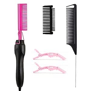 Pink Hot Comb Electric Hot Comb Heating Pressing Combs Hair Straightening [Power:42w]