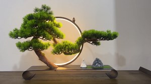 Fake Bonsai Tree Decor with Lamp Rings, Realistic Artificial Bonsai Tree, Welcome Pine Faux Potted with Backflow Incense, Bonsai Artificial for Home Office Garden Patio Farmhouse Decoration (Pines)