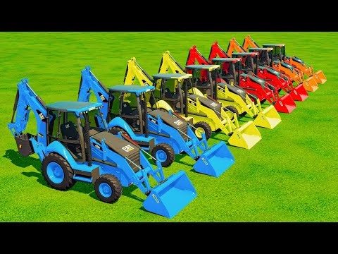 Transport with Colors - CAT BACKHOE LOADERS on AIR HORN TRUCKS - Farming Simulator 22