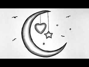 How to Draw a Moon with Hanging Heart & Star 🌙💖 Easy Pencil Sketch Step by Step