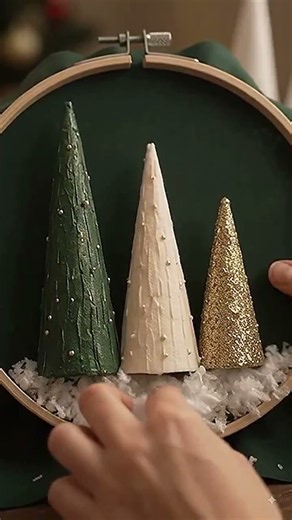 Create a stunning DIY Christmas hoop wreath featuring three decorative mini Christmas trees#viral