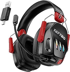 Tatybo Wireless Gaming Headset for PC, Ps4, Ps5, 2.4GHz USB & Type-C, Bluetooth 5.3 Gaming Headphone with Detachable Noise Cancelling Microphone, Low-Latency for Switch, Laptop, Mobile Gamers - Red