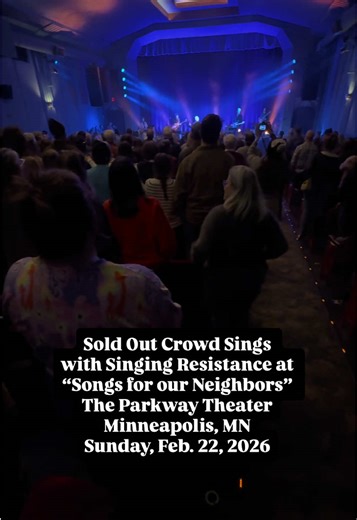 “Songs For Our Neighbors” was a performance put on by more than 20 local musicians, poets and storytellers at the The Parkway Theater on Sunday, Feb. 22 to help raise rent and food funding for 50 Twin Cities families. The event raised $20,000 plus a $10,000 match. At one point in the performance, the entire sold out theater joined in for two Singing Resistance songs. This is part of the song “Hold On” by Heidi Wilson that is sung at many Singing Resistance actions around the area. #minneapolis #