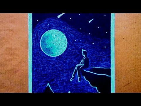 Easy Moonlight scenery drawing for beginners #Fullmoon drawing #Art tricks and hacks # Whitener