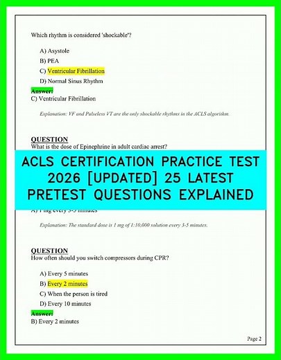 ACLS CERTIFICATION PRACTICE TEST 2026 UPDATED 25 LATEST PRETEST QUESTIONS EXPLAINED 2026 FULL GD!