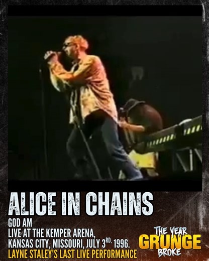ON THIS DAY, July 3rd, 1996, LAYNE STALEY played his last show with ALICE IN CHAINS at the Kemper Arena, Kansas City, Missouri. The video footage is of the song God Am, from that show. ALICE IN CHAINS played their last show with Layne Staley on July 3rd, 1996. The band was opening for KISS at the Kemper Arena in Kansas City. This leg of the tour with Kiss was initially supposed to be opened by Stone Temple Pilots, but Scott Weiland’s own drug issues sent him back into rehab, and they had to pull