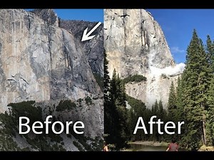 El Capitan before and after rockslide, Yosemite National Park , monolith granite rock fall,