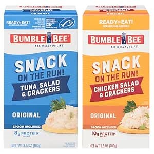 Bumble Bee Snack on the Run Classic Favorites Duo (2 Total Kits) - Original Tuna Salad and Classic Chicken Salad with Crackers - Ready to Eat Protein Snacks