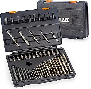 XDOVET 55PCS Easy Out Bolt Extractor Set High-Speed Steel Drill Bits,Drill Bit Guide Bits, Spiral Screw Extractors,Extractor Pins,Nut Extractors for Removing Damaged or Rusted Bolts, Nuts and Screws