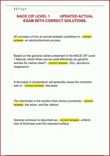 Nace Cip Level 1 Updated Actual Exam With Correct Solutions1 video