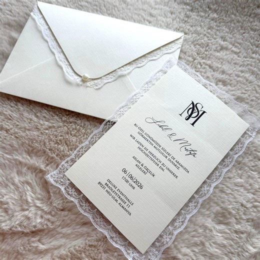 Luxury Lace Wedding Invitation With Envelope, Elegant Ivory Handmade Invitation, Romantic Lace Trim Invite - Etsy