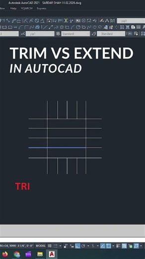 AutoCAD Extend Command | Trim & Extend Combo Trick 🔥