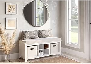 Amazon.com: John Louis Home Wood Shoe Storage Bench with 2 Bins and 4 Shoe Divider (White) : Home & Kitchen