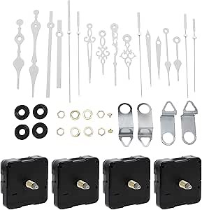 DOITOOL 4 Set White Clock Hands and Motor Kit, Quartz Long Shaft Clock Mechanism Replacement, Silent Sweep Motor, Battery Operated Movement for Repair DIY Parts