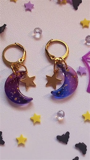 The cutest spooky earrings I've made so far! 💜🌙 #handmade #smallbusiness #jewellery #celestial