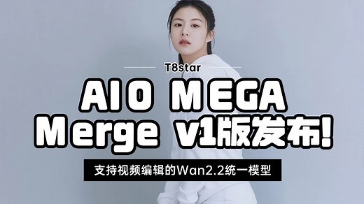 Ai动画146-AIO MEGA Merge v1版发布！支持视频编辑的Wan2.2统一模型，模型效果测试及工作流分享-T8 Comfyui教程