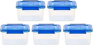 IRIS USA 5Pack 6.5qt WEATHERPRO Airtight Plastic Storage Bin with Lid and Seal and Secure Latching Buckles