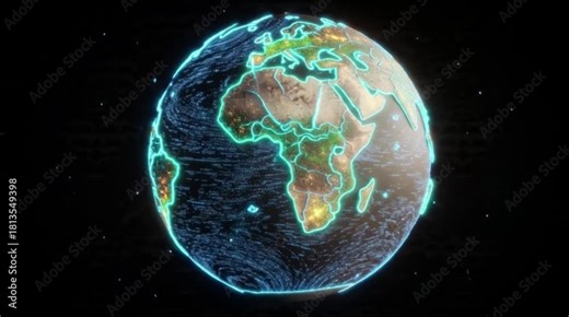 Glowing Planet Earth Map – Futuristic Sci-Fi Digital Design