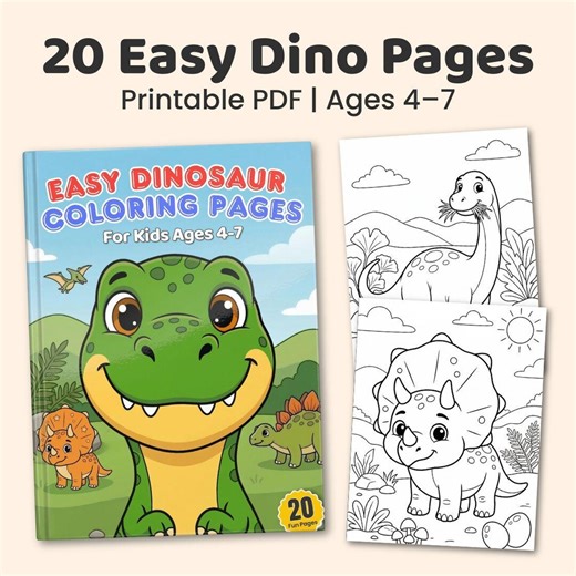 Easy Dinosaur Coloring Pages for Kids, Printable Dino Coloring Book, Preschool Activity, Instant Download - Etsy