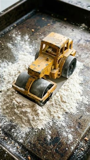 Tiny Steamroller Flattening Flour #miniaturetools #tinybutreal #tinychainsaw #shorts