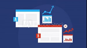 AB testing compare website conversion rate with data analytics application, split test conceptual business technology video animation 2d clip.