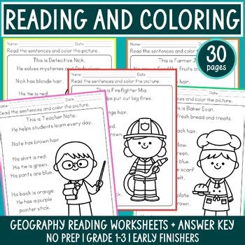 Read and Color Reading Comprehension Worksheets Community Helpers Grade 1 PreK